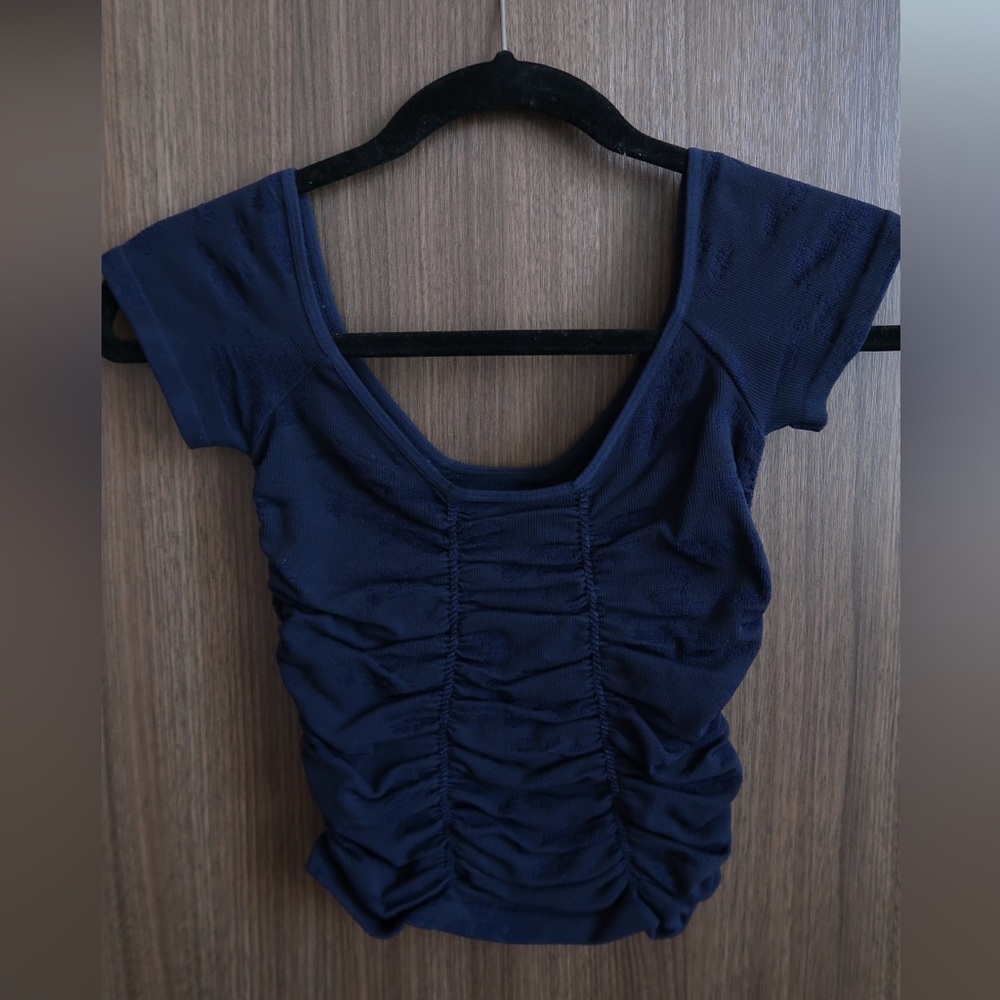 Free People Women’s Navy Ruched Scoop Neck Top